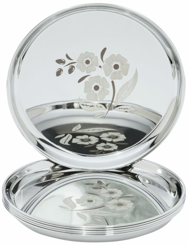 Sanskriti Exports Plate Set | Stainless Steel | Set of 6 | 12 Inches