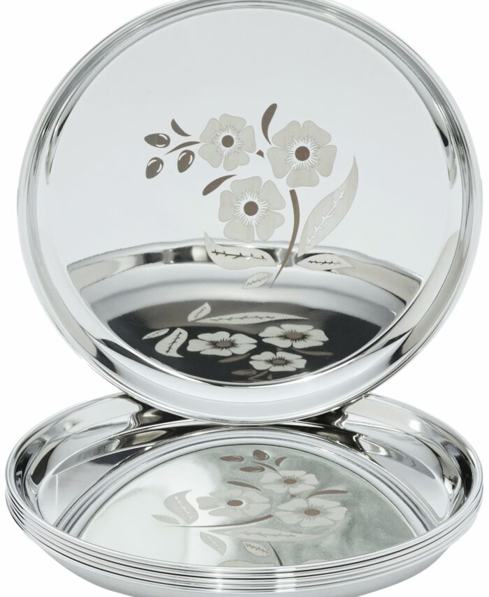 Sanskriti Exports Plate Set | Stainless Steel | Set of 6 | 12 Inches