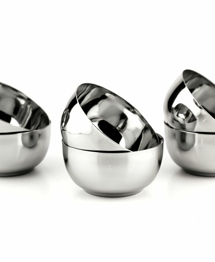 Stainless Steel - Vegetable Serving Bowls Set of 6 | 150ML Each | Ideal Katori for Curry, Dal, Raita, Sweets | Durable & Rust-Free Kitchen Essentials | Mirror Finish Steel Bowls