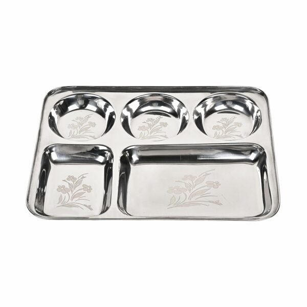Sanskriti Exports Stainless Steel Laser Partition Plate 5 in1 | Bhojan Thali | Dinner Plate Set of 2