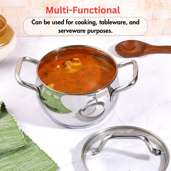 Vinod Almaty Stainless Steel Saucepot with Glass Lid 2 Litre, 16 cm | 2.6mm Thick Base | Sturdy Riveted Handle | 2 Year Warranty | Induction & Gas Base - Image 3