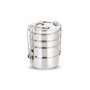 Sanskriti Exports Stainless Steel Lunch Box/Tiffin with Locking Clip, 4-Tier Container, 1500 ml, Hot & Cold Leak-Proof, Compact & Durable, Perfect for Office, School, Picnic and Travel, Silver