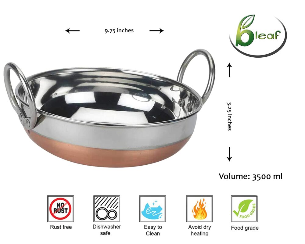 Sanskriti Exports Stainless Steel-Copper Bottom Kadhai/Frying Kadhai & Strainer (Combo) (Pack of 3) - Image 5
