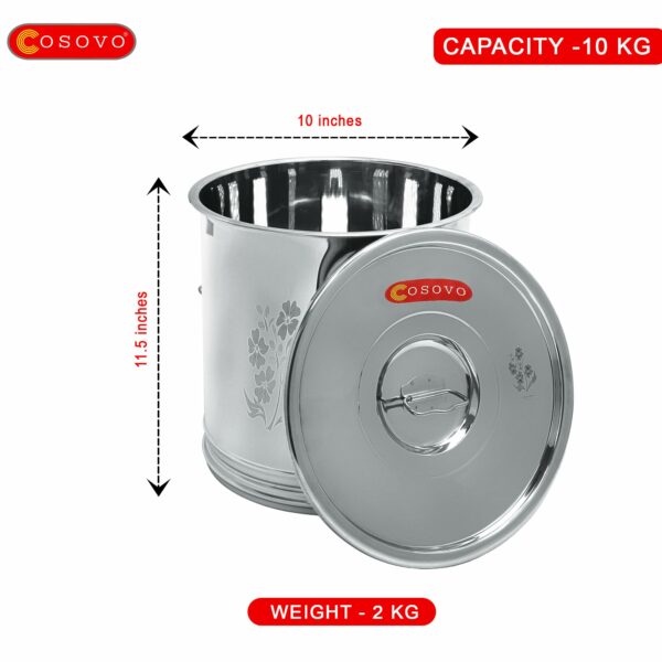 Sanskriti Exports Stainless Steel Storage Box Drum | Steel Container 10 Kg | Steel Kothi | Rice Storage Container | Kitchen Rice Flour Atta Big Container Dabba With Lock System (10-25 Kg) - Silver