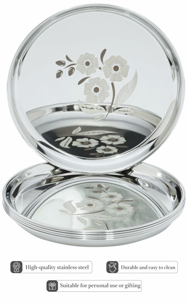 Sanskriti Exports Plate Set | Stainless Steel | Set of 6 | 12 Inches - Image 2