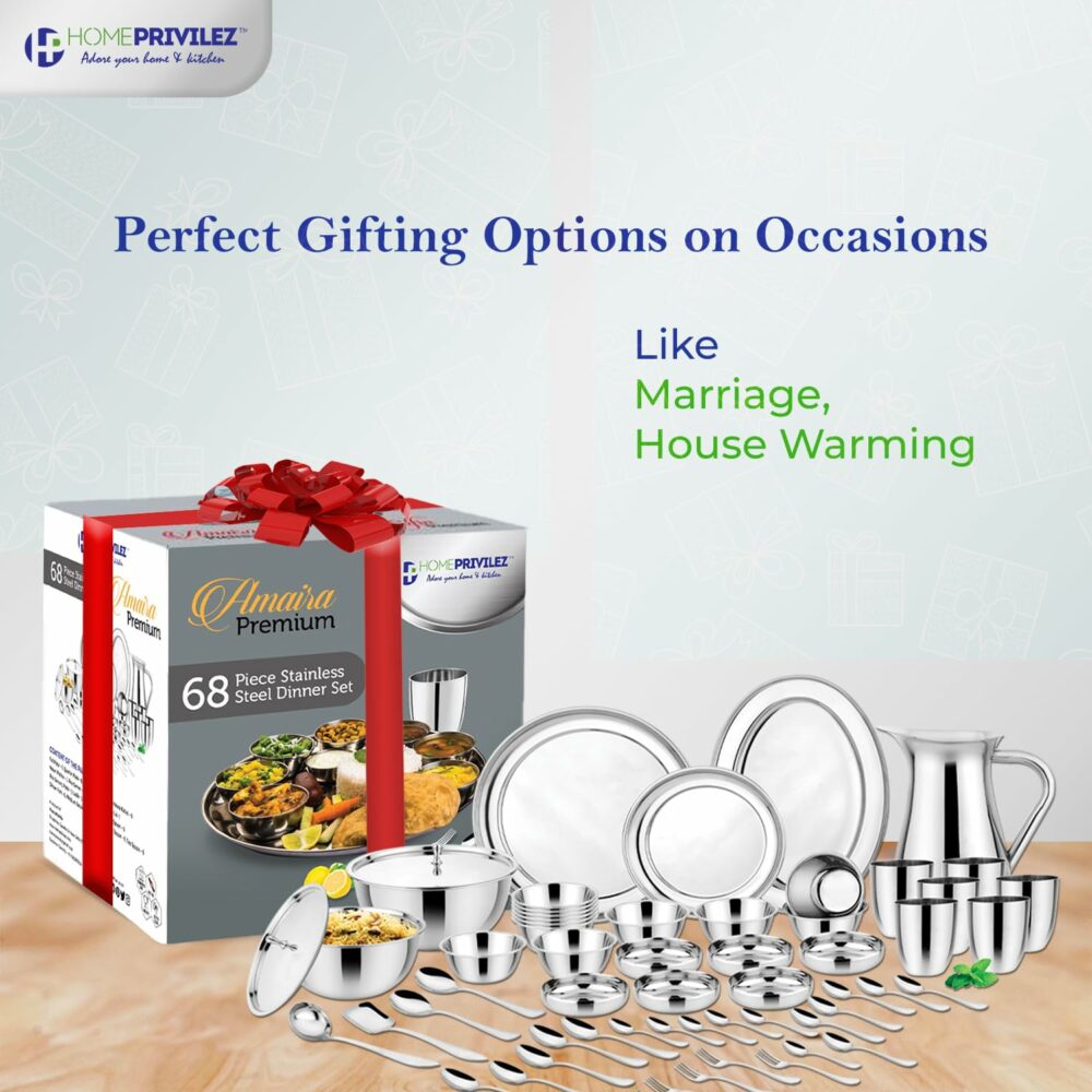 Sanskriti Exports Amaira Premium Stainless Steel Dinner Set Heavy Body- 42pcs - Image 6