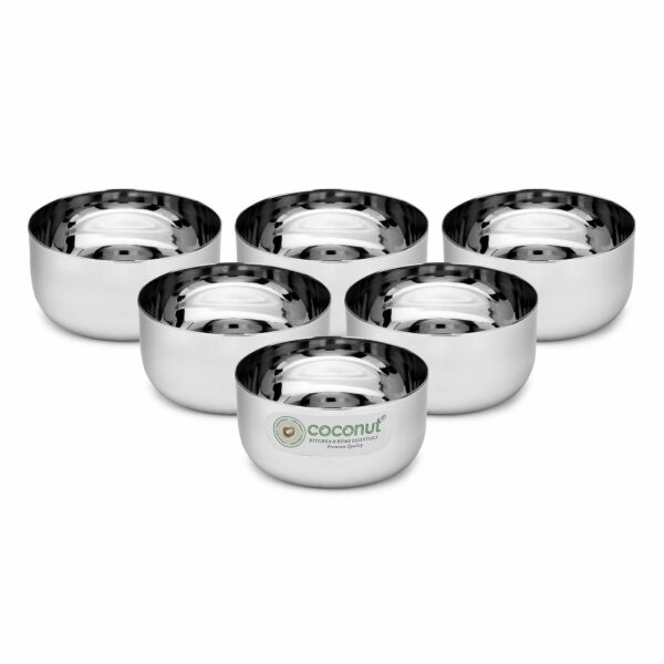 Stainless Steel ? Sada Bowl/Vati/Katori C35 ? Set of 6, 100 ML Each ? Small Size Serving Bowls for Kitchen ? Ideal for Curd, Raita, Chutney, Dal & Dessert ? Durable & Rust-Resistant