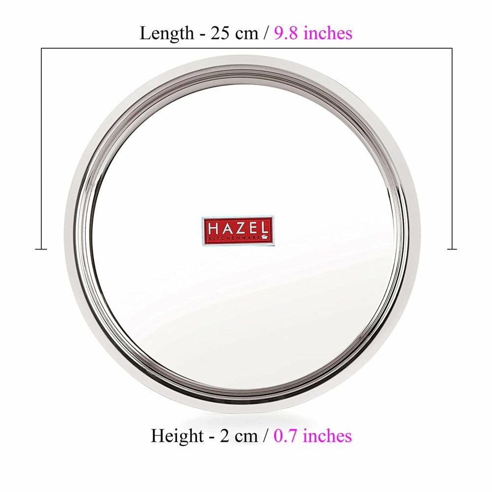 Sanskriti Exports Stainless Steel Plates Set | 25 cm Mirror Finish Thali Set Stainless Steel | Steel Plates Set for Dinner & Lunch, Set of 6 - Image 4