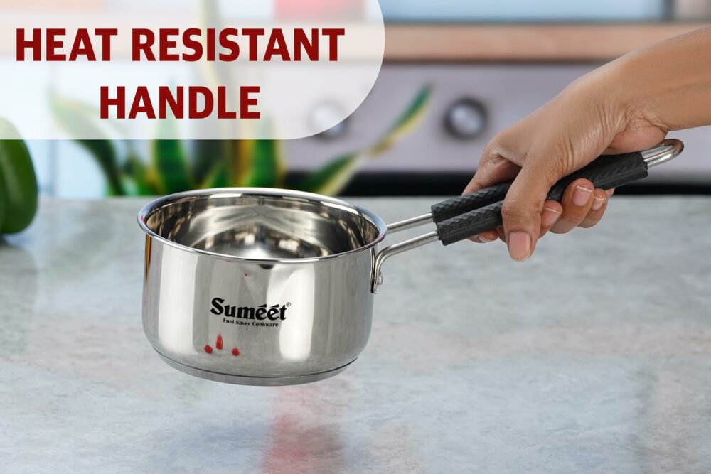 Sanskriti Exports Stainless Steel Induction Bottom Gas Stove & Induction Friendly Saucepan with Bacelite Wire Handle, 900ml, 12 cm Dia, Silver - Image 5