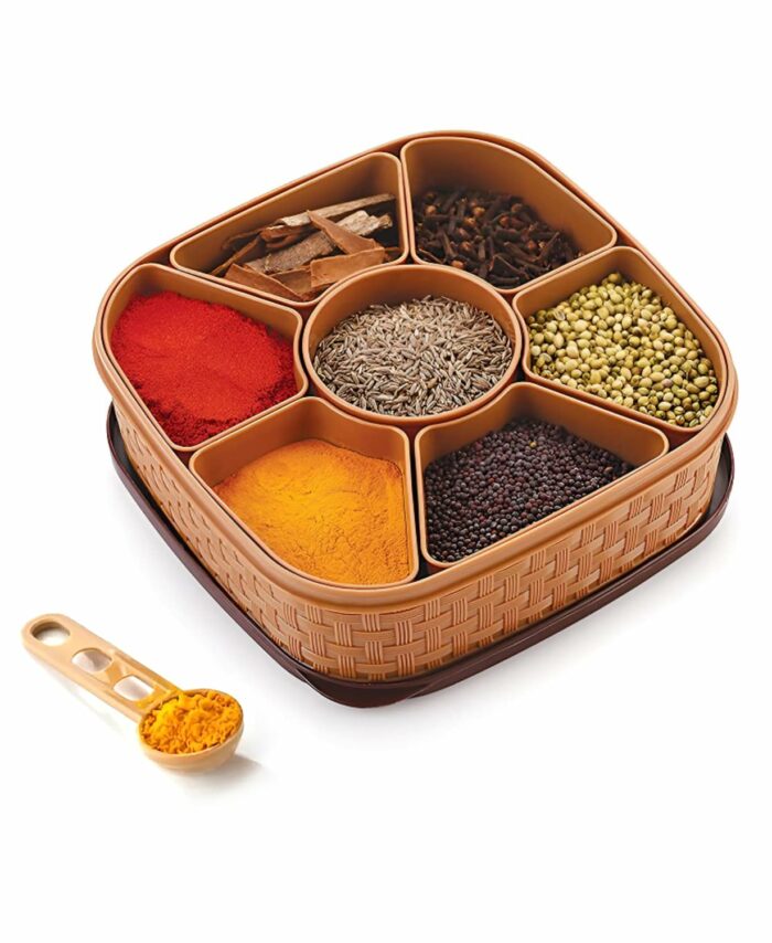 Sanskriti Exports Plastic Masala Box 1 Pc ? Multicolor Spice Storage Container, Rangoli Organizer Dabba, Stylish Airtight Kitchen Box for Indian Spices, Compact Multi-Compartment & Durable Traditional Storage