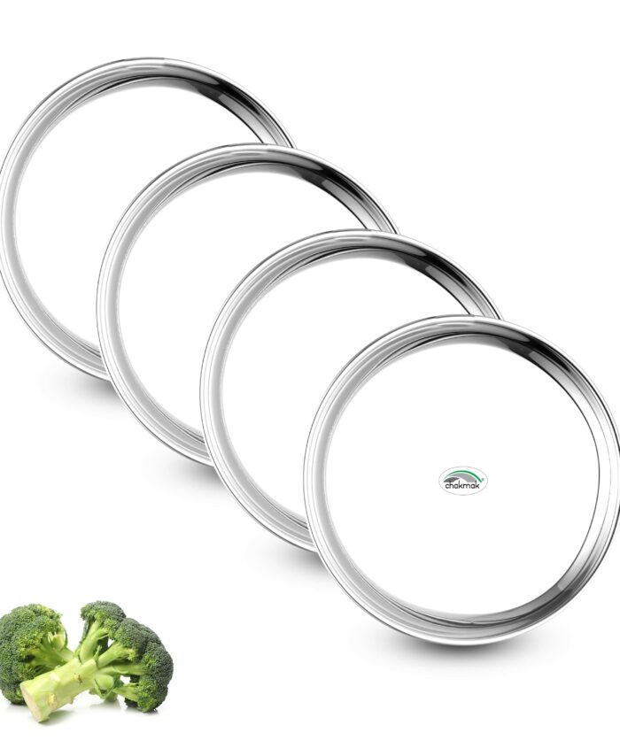Sanskriti Exports Stainless Steel Dinner Plate Steel Thali(14 Inch) Set of 4