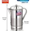 Sanskriti Exports Stainless Steel Slimline Water Pitcher with Lid 2 Liters | Food Grade| Rust Proof | Streamlined Handle| Easy to Carry and Pouring | Strong and Sturdy | Steel Serving Water Jug for Dinning Table