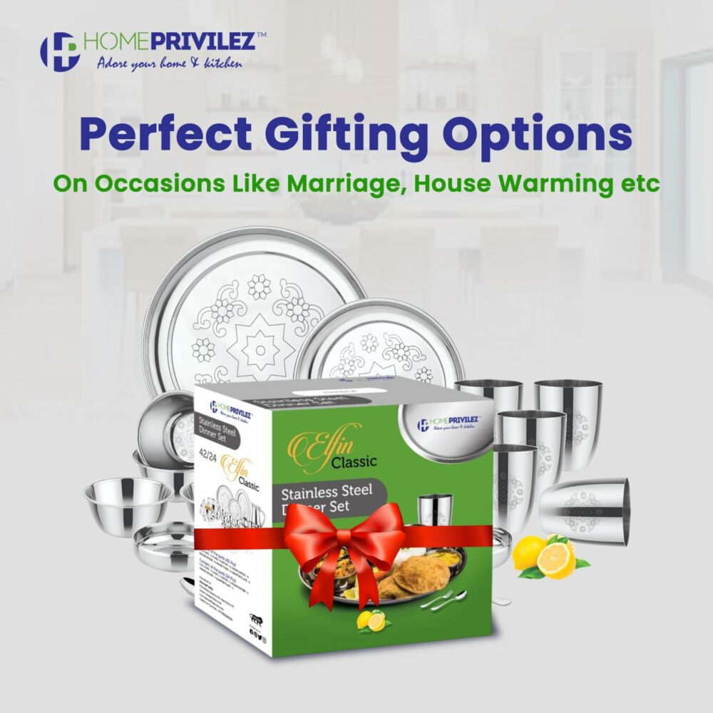 Sanskriti Exports Elfin Premium Stainless Steel Dinner Set with Mandala Laser Design- 24 PCS - Image 4
