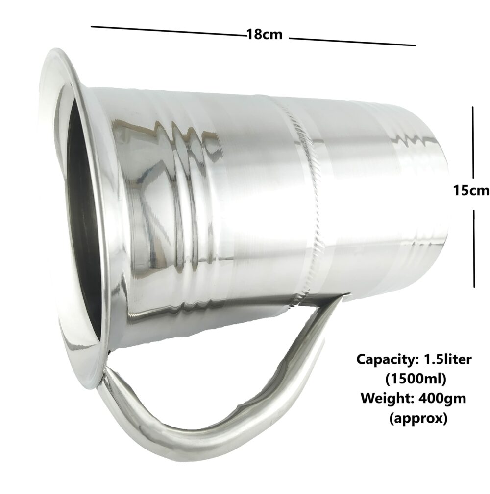 Sanskriti Exports Stainless Steel Water Jug - 1.5 Liter, Ideal for Kitchen, Dining, or Restaurant Use - Set of 1, Weighs 400gm (Approx) - Image 4