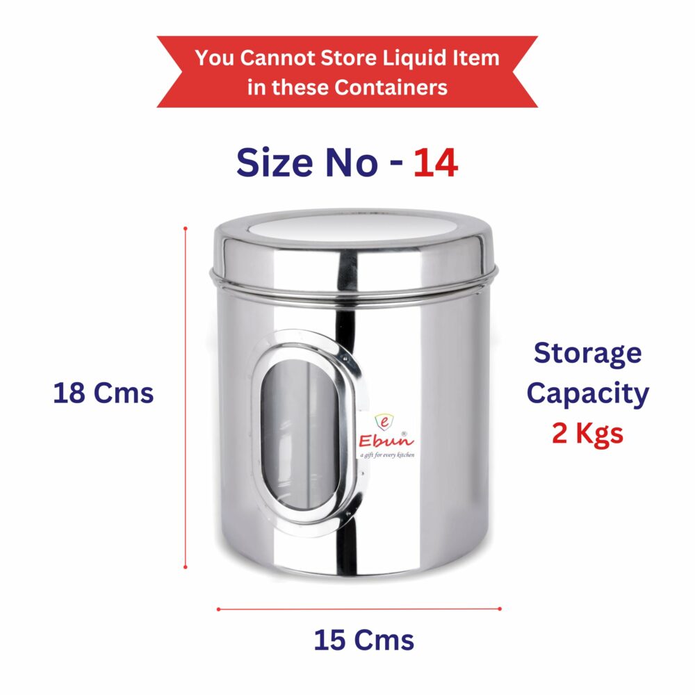 Sanskriti Exports Stainless Steel Multipurpose See Through Containers | Air Tight Canisters For Kitchen Storage | Ubha Dabba | Transparent Vertical Jar | Silver | 2 Kgs | Pack Of 4 Pcs - Image 3