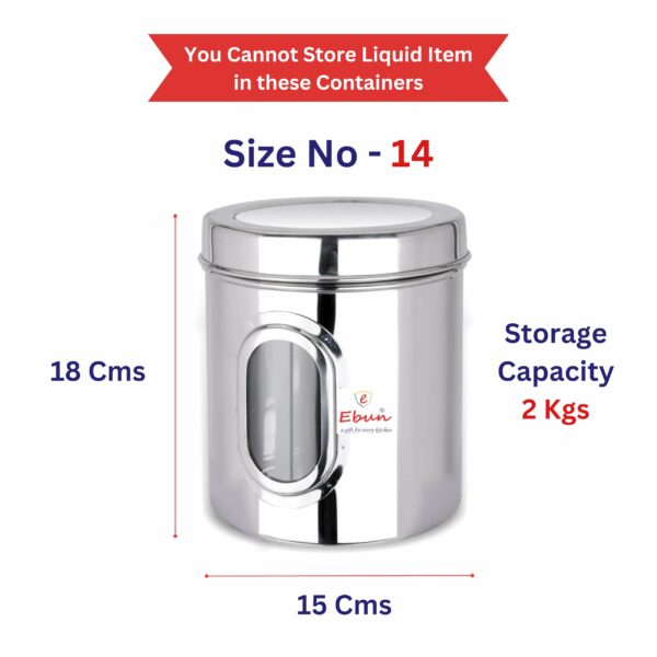 Sanskriti Exports Stainless Steel Multipurpose See Through Containers | Air Tight Canisters For Kitchen Storage | Ubha Dabba | Transparent Vertical Jar | Silver | 2 Kgs | Pack Of 4 Pcs