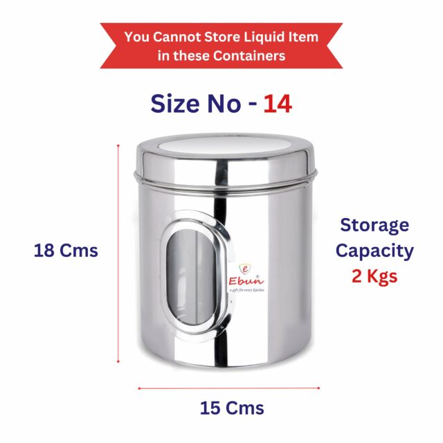 Sanskriti Exports Stainless Steel Multipurpose See Through Containers | Air Tight Canisters For Kitchen Storage | Ubha Dabba | Transparent Vertical Jar | Silver | 2 Kgs | Pack Of 4 Pcs