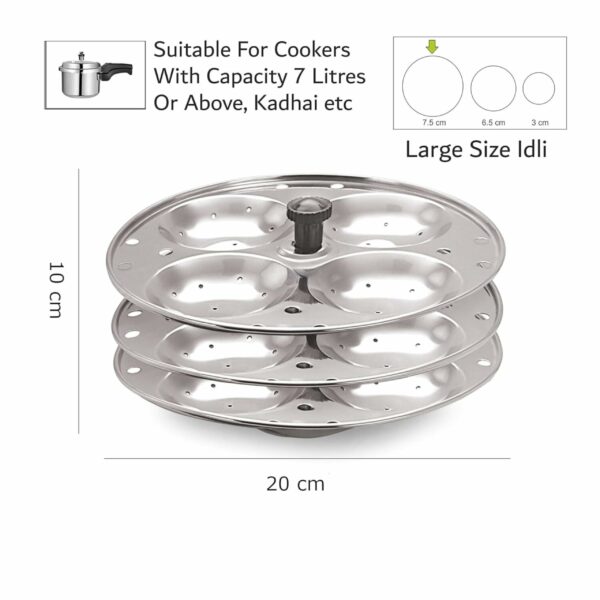 Premium Stainless Steel 3 plates 12 cavity Idli Stand Homemade Idli Maker Makes 12 standard size Idlis at once Idly stand with holes to be inserted in pressure cooker 3 Rack Idlis Stand
