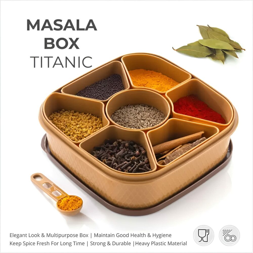 Sanskriti Exports Plastic Masala Box 1 Pc ? Multicolor Spice Storage Container, Rangoli Organizer Dabba, Stylish Airtight Kitchen Box for Indian Spices, Compact Multi-Compartment & Durable Traditional Storage - Image 5