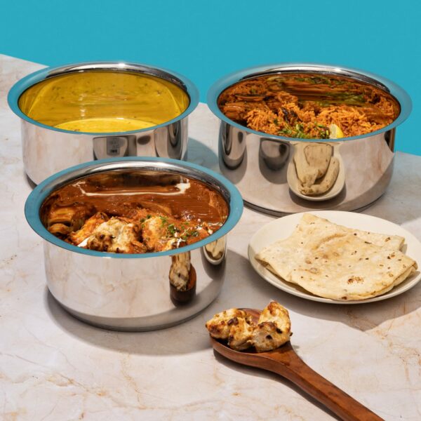 Vinod Stainless Steel Capsule Bottom Tope/Patila Combo Set of 3 Pcs - 2 7L (14cm), 3 4L (15cm), and 4L (16cm Diameter) - Silver