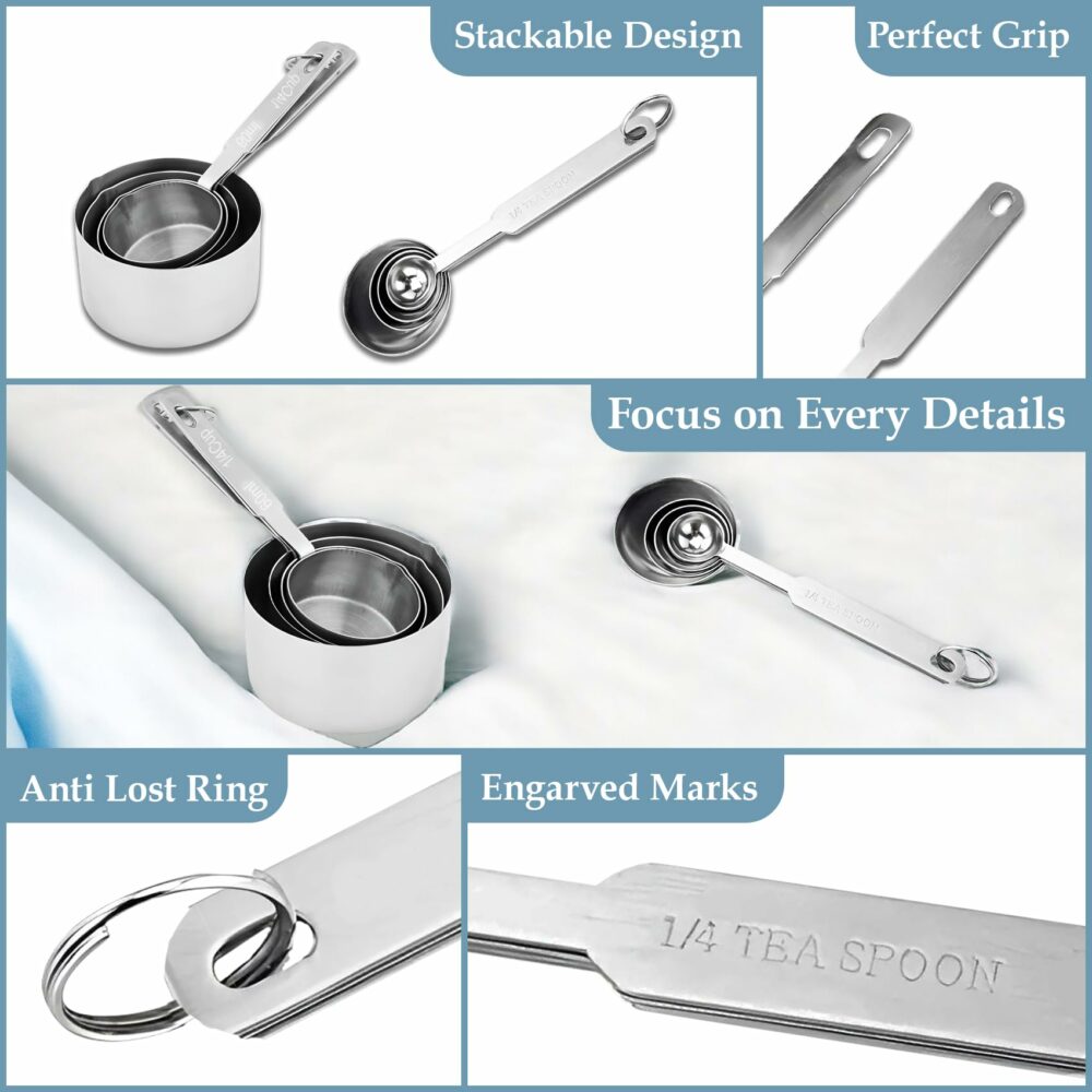 Sanskriti Exports Stainless Steel Measuring Cups & Spoon Combo for Dry or Liquid/Kitchen Gadgets/Cooking & Baking/Stackable Professional Measuring Cup Set with Measurement Handles (Set of 4 Cups & 4 Spoons) - Image 3
