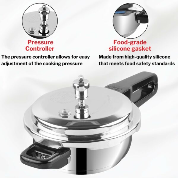Vinod Stainless Steel Pressure Cooker 2 Litres | Also use as Deep Fry pan | Sandwich Bottom | Induction and Gas Stove Friendly | 2 Years Warranty | ISI and CE certified | Silver - Image 6