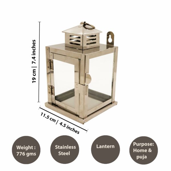 Spillbox Stainless Steel Wall Mounted Oil Lamp with Glass Cover | Deepam Glass Cover| Diya Protector from Wind- Hanging Diya Lantern (Small) Silver