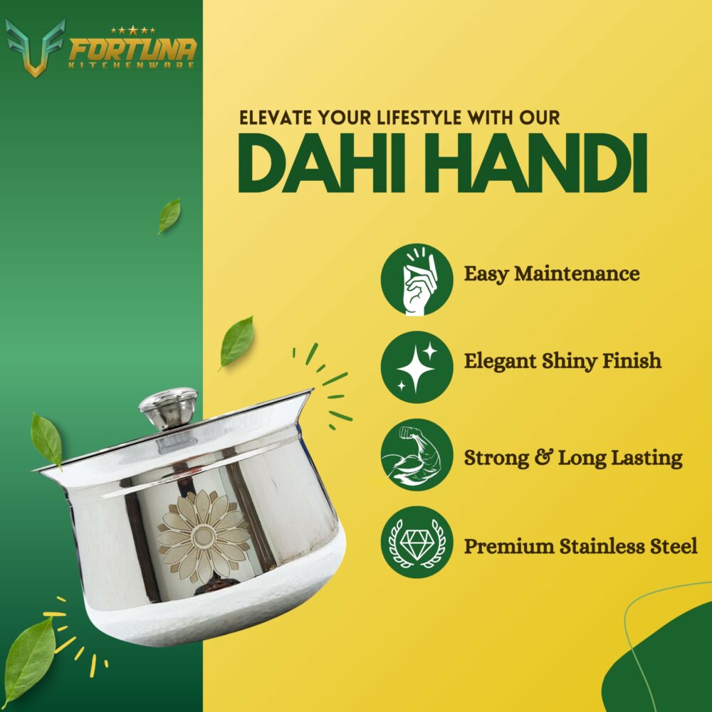 Sanskriti Exports Stainless Steel Dahi Handi, Heavy Weight | Biryani Handi Set with Lid, Milk Pot | Steel Handi for Cooking | Gift Set of 2 (400ml & 1000ml) - Image 4