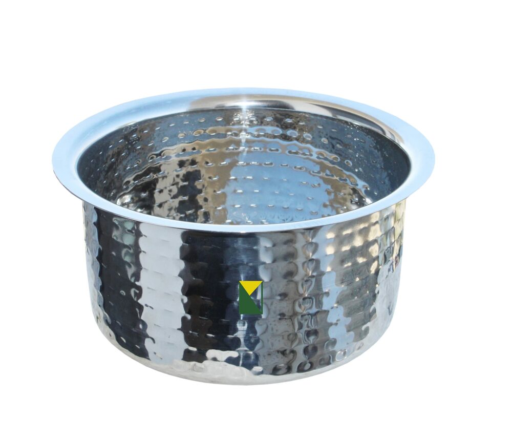 Milton Stainless Steel with Hammerd Patila, Bhagona with Lid | Tope | Patila | Tapeli | Handi | Kitchen Cooking and Serving Bowl (2 Liter) - Image 3