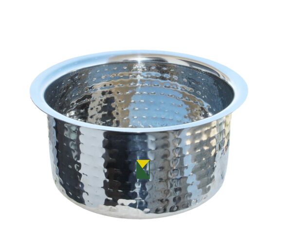 Milton Stainless Steel with Hammerd Patila, Bhagona with Lid | Tope | Patila | Tapeli | Handi | Kitchen Cooking and Serving Bowl (2 Liter)