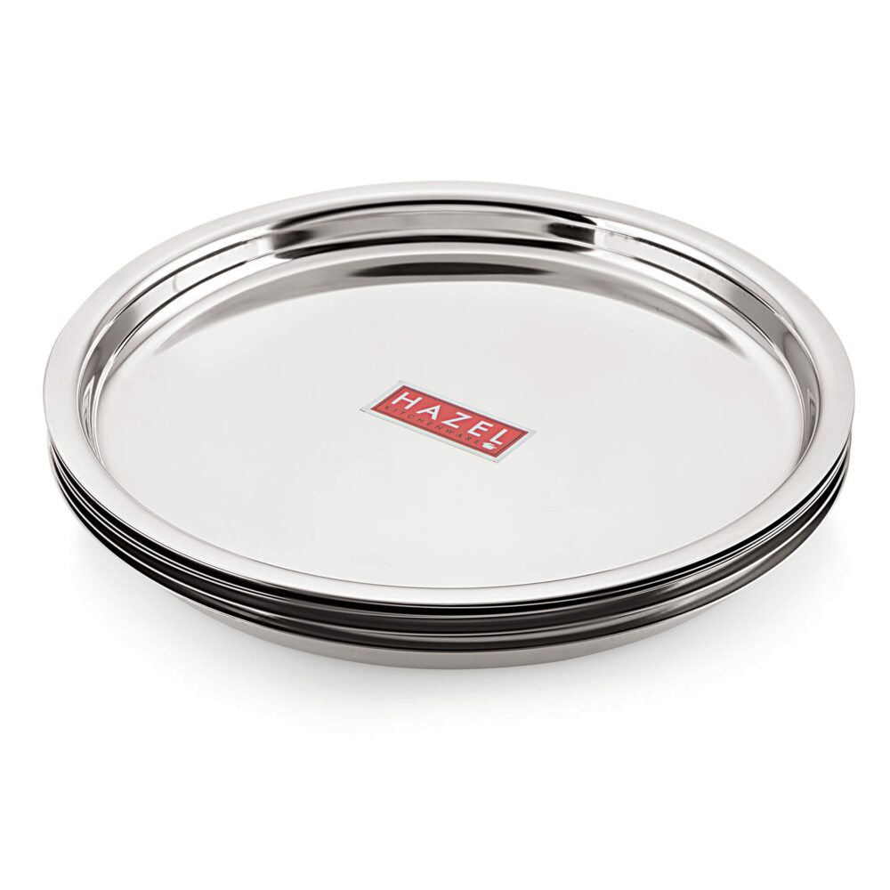 Sanskriti Exports Stainless Steel Plates Set | 25 cm Mirror Finish Thali Set Stainless Steel | Steel Plates Set for Dinner & Lunch, Set of 6 - Image 6
