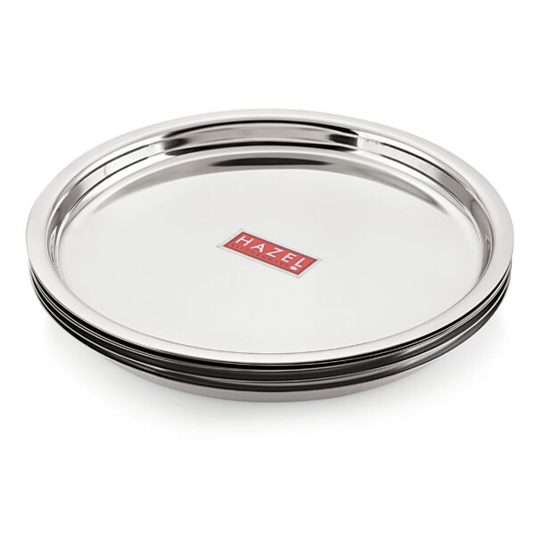Sanskriti Exports Stainless Steel Plates Set | 25 cm Mirror Finish Thali Set Stainless Steel | Steel Plates Set for Dinner & Lunch, Set of 6
