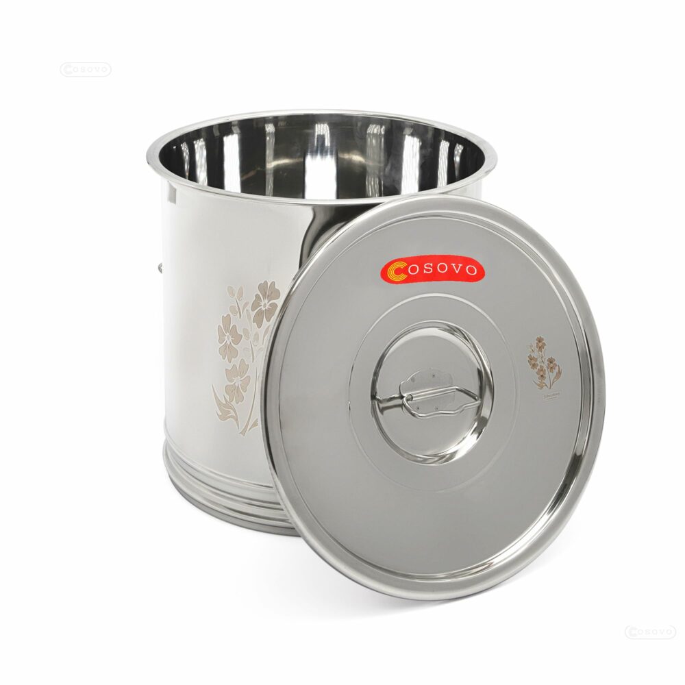 Sanskriti Exports Stainless Steel Storage Box Drum | Steel Container 10 Kg | Steel Kothi | Rice Storage Container | Kitchen Rice Flour Atta Big Container Dabba With Lock System (10-25 Kg) - Silver - Image 2