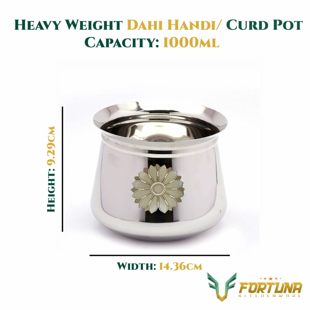 Sanskriti Exports Stainless Steel Dahi Handi, Heavy Weight | Biryani Handi Set with Lid, Milk Pot | Steel Handi for Cooking | Gift Set of 2 (400ml & 1000ml) - Image 3