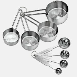 Sanskriti Exports Stainless Steel Measuring Cups & Spoon Combo for Dry or Liquid/Kitchen Gadgets/Cooking & Baking/Stackable Professional Measuring Cup Set with Measurement Handles (WH,Set of 4 Cups & 4 Spoons)