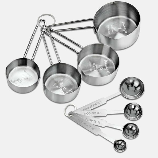 Sanskriti Exports Stainless Steel Measuring Cups & Spoon Combo for Dry or Liquid/Kitchen Gadgets/Cooking & Baking/Stackable Professional Measuring Cup Set with Measurement Handles (WH,Set of 4 Cups & 4 Spoons)