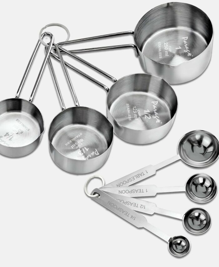 Sanskriti Exports Stainless Steel Measuring Cups & Spoon Combo for Dry or Liquid/Kitchen Gadgets/Cooking & Baking/Stackable Professional Measuring Cup Set with Measurement Handles (WH,Set of 4 Cups & 4 Spoons)