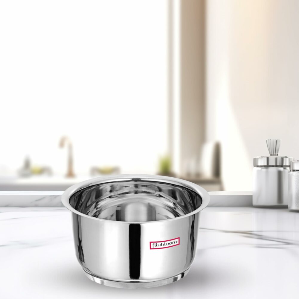 Sanskriti Exports 7 Litre Stainless Steel TriPly (S A S)-Bottom Thick Guage Induction Base | LPG Friendly Kitchen Cookware Utensil Deep Pot/Patila/Bhagona/Tope for Cooking & Serving - Image 2