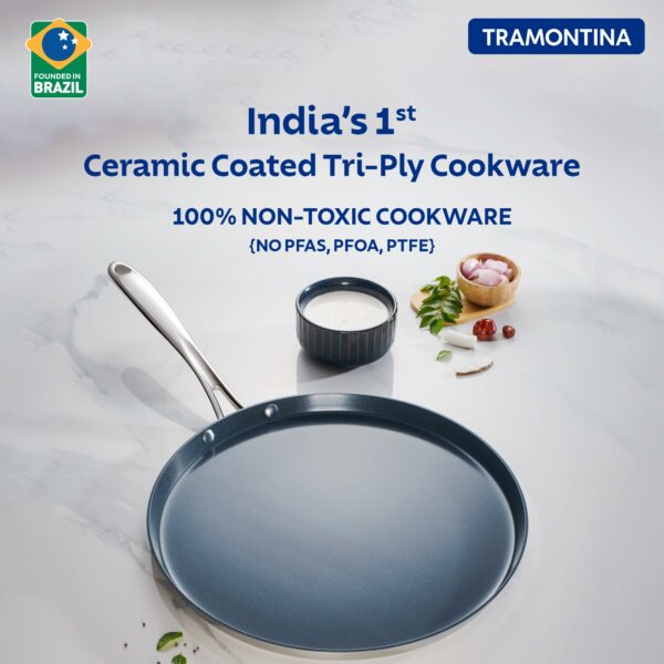 TRAMONTINA Fusao Healthy Triply Ceramic 28cm Dosa Tawa 4mm Thick | Non Toxic (PFAS/PTFE/PFOA Free)| Uttapam Tawa |Roti Tawa |Parantha | Induction Friendly |Stay Cool Handle I 10 Year - Image 2
