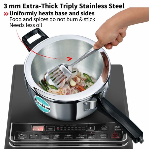 Hawkins 3 5 Litre Triply Stainless Steel Pressure Cooker, Inner Lid Cooker, Silver (HSST35) - Image 2