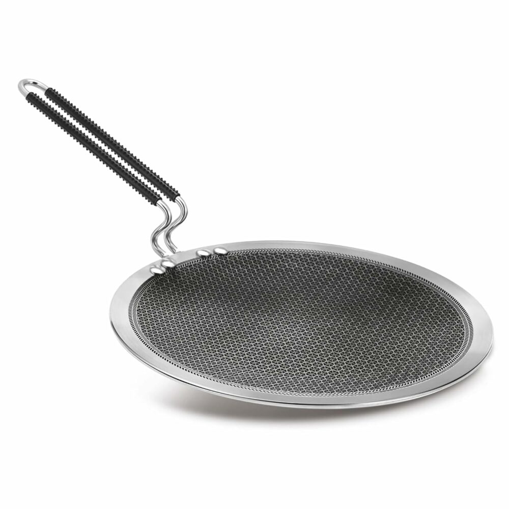 Sanskriti Exports Triply Stainless Steel Non Stick Tawa | Tri Ply Dosa Tawa | Stainless Steel Scratch Resistant Honey Comb Shape Coating roti and prantha tawa 25 cm