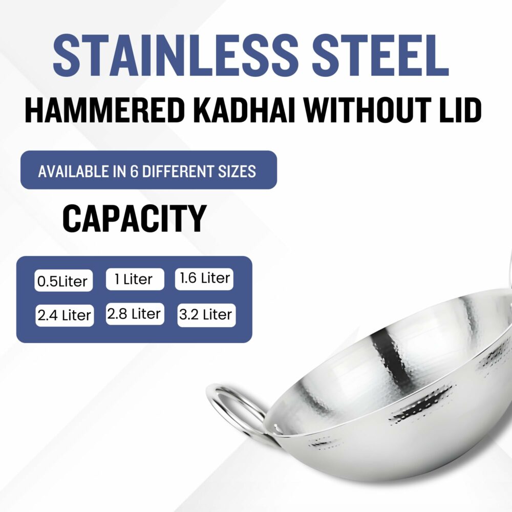Sanskriti Exports kadhai Steel Stainless 0 5 Litre | Round Bottom Kadai for Cooking | Gauge Hammered Kadai for Frying | Kadhai for Deep Frying |kadhai with Handle |Compatible Gas Stove - Image 3
