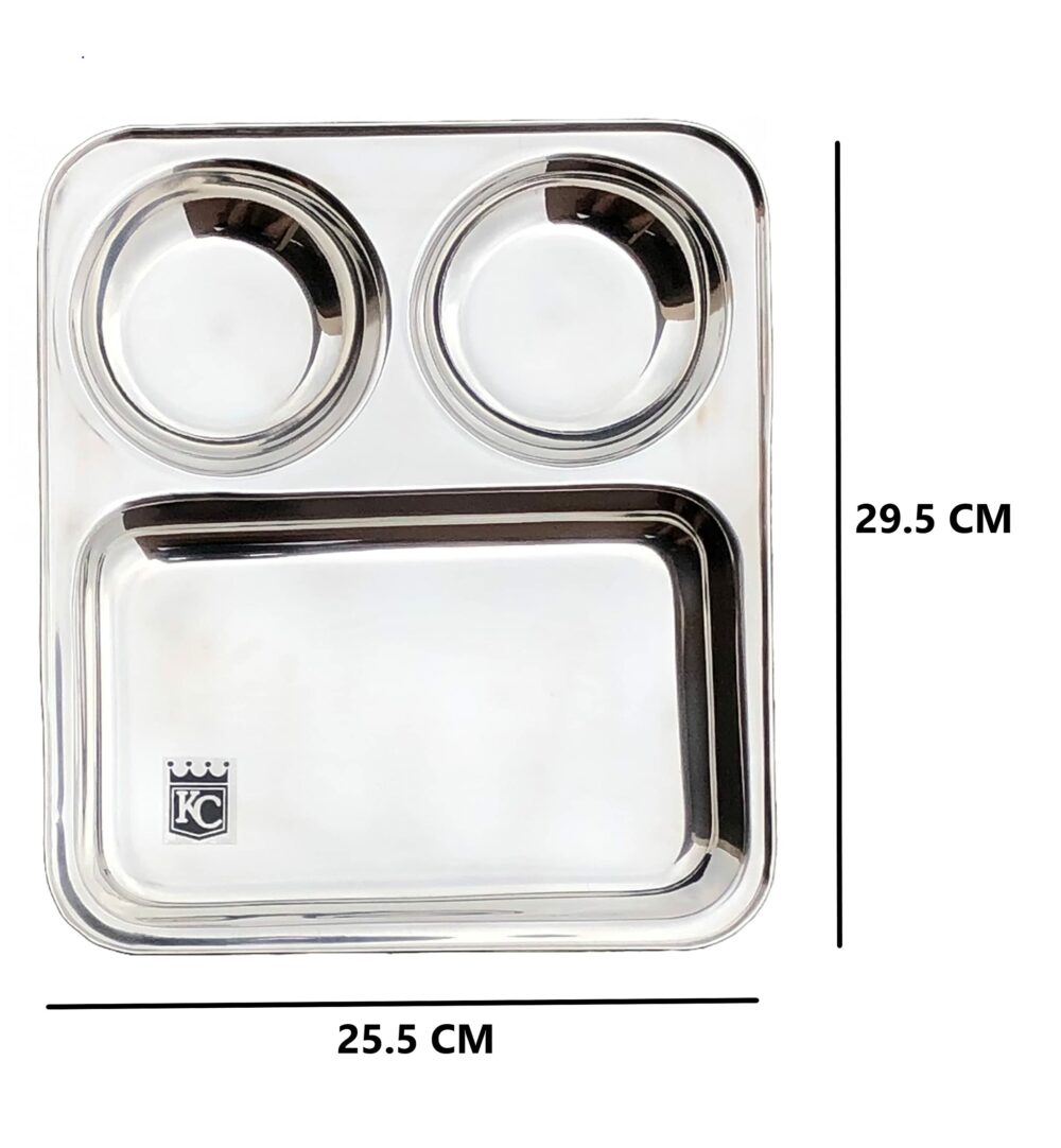 Sanskriti Exports Stainless Steel Partition Plate 3 in1 | Bhojan Thali | Snacks Plate | Dinner Plate Set of 4 - Image 2
