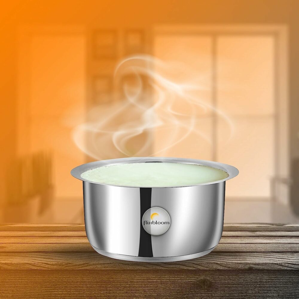 Sanskriti Exports Stainless Steel 500ml Cookware Triply Bottom Induction Base Utensil Deep Cooking Tope/Bhagona/Handi/Patila/Container for Boil Milk/Tea/Water Cook & Serve (Tope Without Lid, l) - Image 3