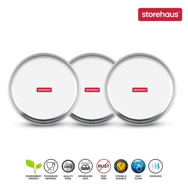 Sanskriti Exports Stainless Steel 3pc Thali Plate(12 inch) Kitchenware Set Ideal for Home, Restaurants and Family Use, Silver