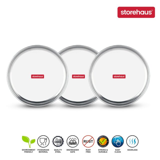 Sanskriti Exports Stainless Steel 3pc Thali Plate(12 inch) Kitchenware Set Ideal for Home, Restaurants and Family Use, Silver