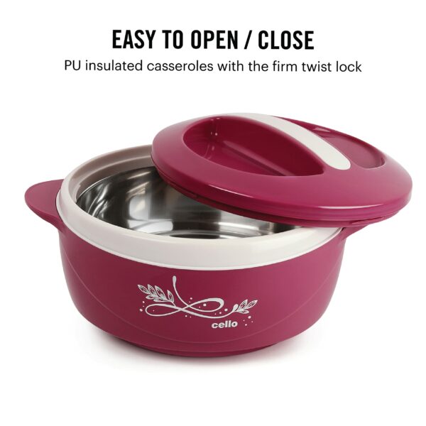 Cello Sapphire Insulated Inner Steel Casserole for Roti, 1250ml, Pink | Sanskriti Exports | Sanskriti Exports | Chapati Box | Locks in The Cold & Heat for Long | Serving Bowl with Lid