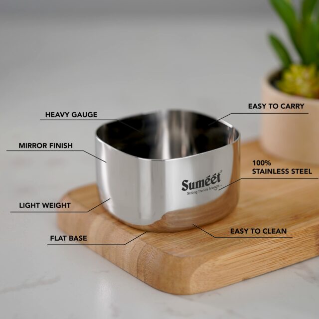 Sanskriti Exports Heavy Gauge Stainless Steel Square Bowl/Wati/Katori with Mirror Finish ? 6.5cm & 7cm Dia, set of 12pc, 150ML & 200ML Each - Silver