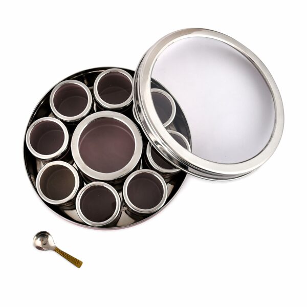 Sanskriti Exports Stainless Steel Masala Box | Spice Storage Container | Masala Dani With 9 Containers and Small Spoon | Masala Dabba For Kitchen See Through Lid | Kitchen Spice Organiser (Mauve)
