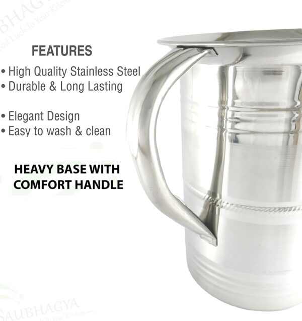 Stainless Steel Water Jug - 1.5 Liter for Kitchen Dining Restaurant Use - Set of 1, Indian Kitchenware by Sanskriti Exports - Image 2
